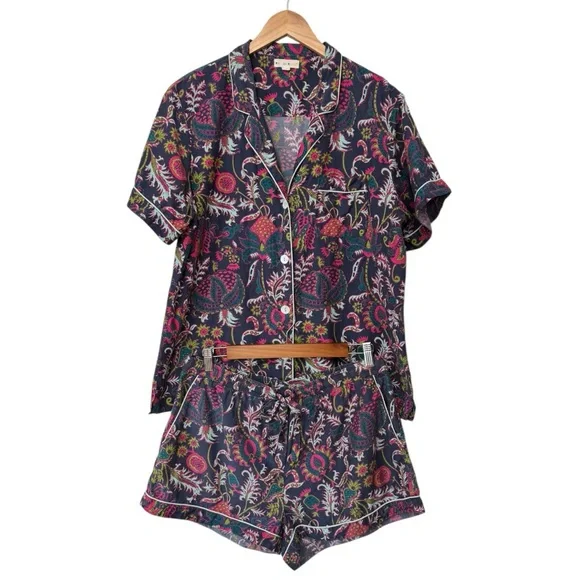 ROLLER RABBITRARE! Cotton/Silk Livy Lounge Set in Navy Paisley, Size Large